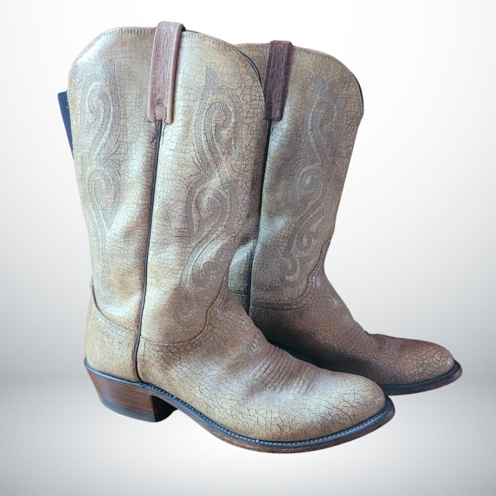 Lucchese Tan Crackle Leather Cowboy Boots